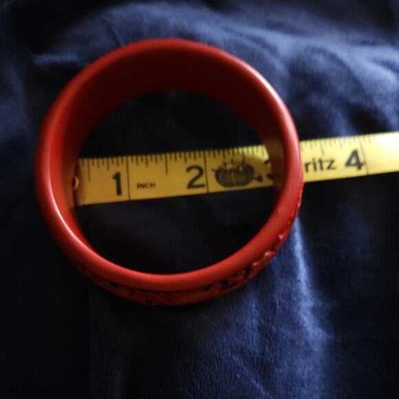 Vintage Dragon Carved Cinnabar Bracelet Deep Red & Black - Picture 5 of 5